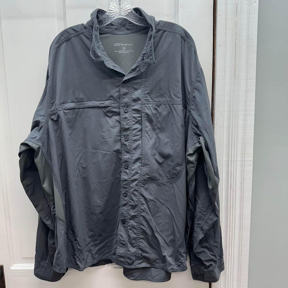 Eddie Bauer fishing shirt‎ long sleeve button down grey men's xxl